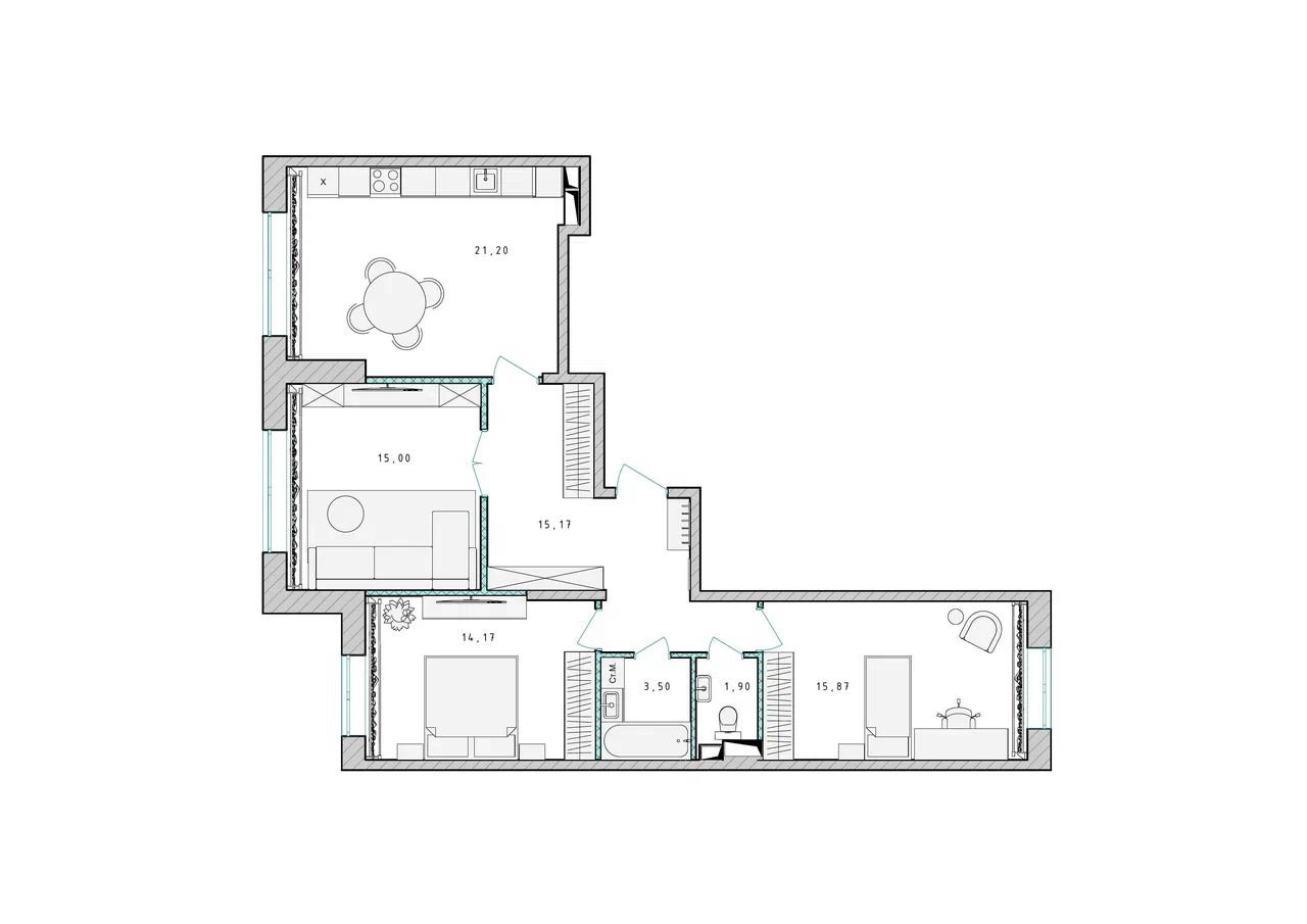3-комнатная квартира №112, 87,0 м² за 12,84 млн руб. в ЖК «Серебро» - планировка