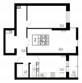 2-комнатная квартира 67,9 м²