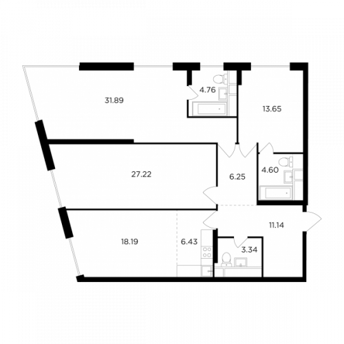 Многокомнатная, 127.47 м²