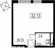 1-комнатная квартира 32,13 м²