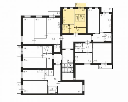 1-комнатная, квартира, 30.5 м²