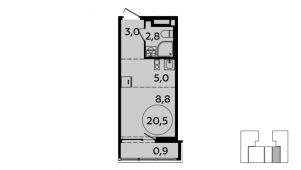 1-комнатная квартира 20,5 м²