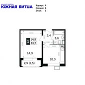 1-комнатная квартира 33,7 м²