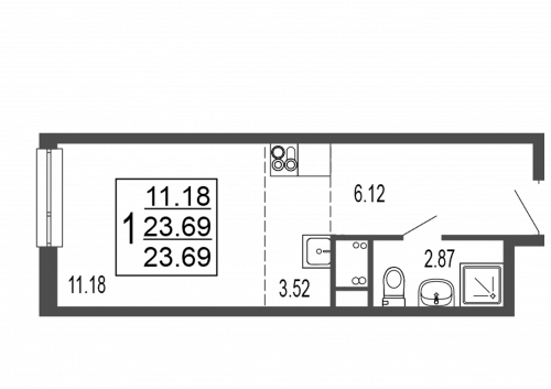 Студия, 24.2 м²