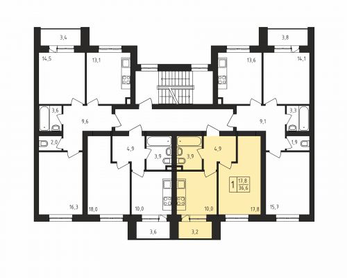 1-комнатная, 36.6 м²
