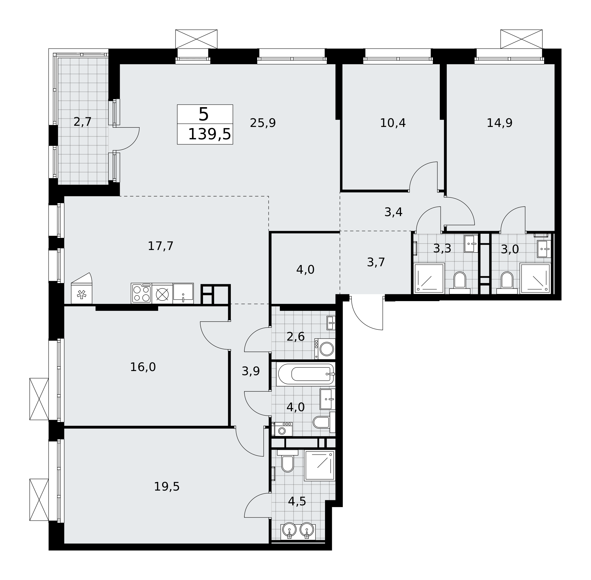 5-комнатная квартира №24К-25.7-1073, 139,5 м² за 33,77 млн руб. в ЖК «Скандинавия» - планировка