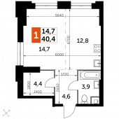 1-комнатная квартира 40,4 м²