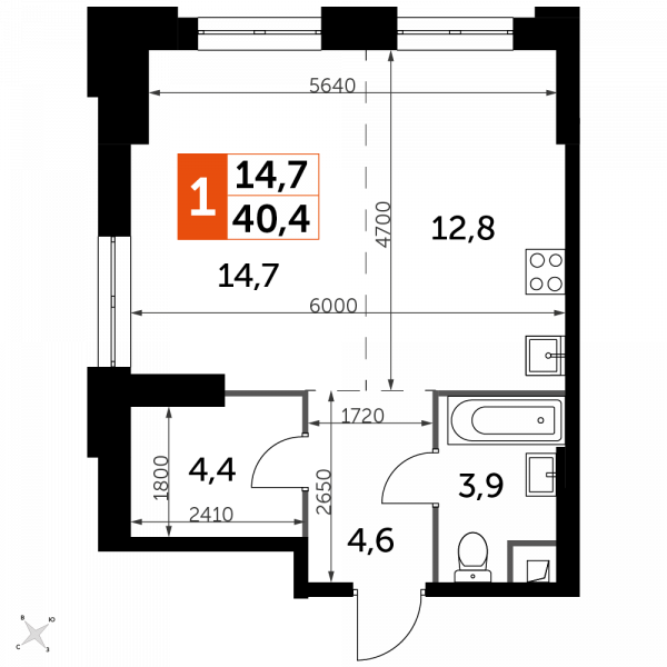 1 комната до 40.4