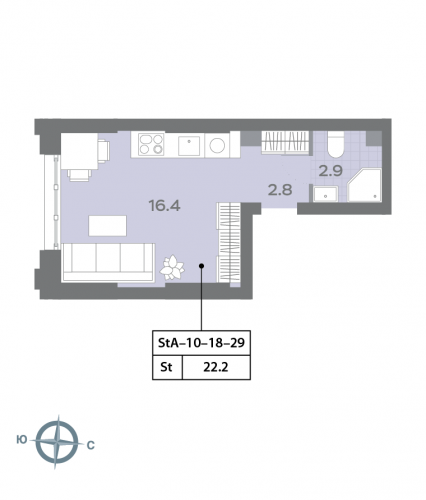 Студия, 22.4 м²