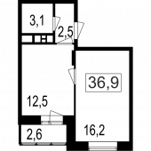 2-комнатная квартира 34,28 м²