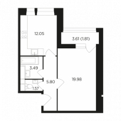 1-комнатная квартира 44,7 м²
