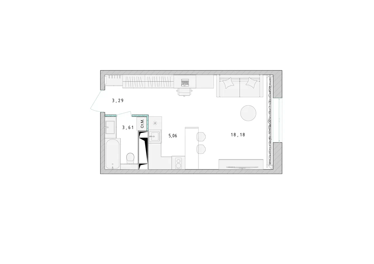 Квартира-студия №80, 30,3 м² за 5,26 млн руб. в ЖК «Серебро» - планировка