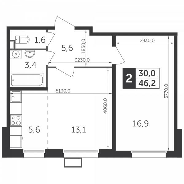 2 комнаты до 46.2