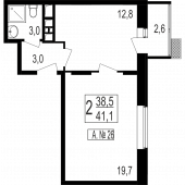 1-комнатная квартира 38,5 м²