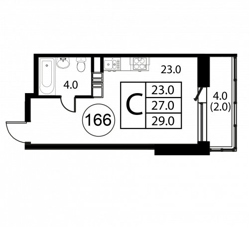 Студия, 29 м²