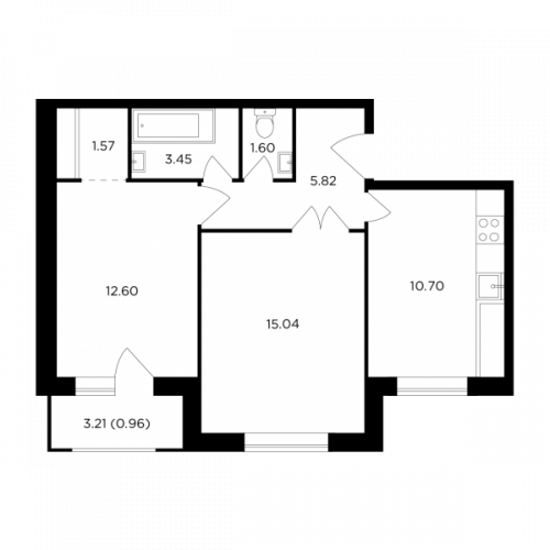 2-комнатная, 51.74 м²