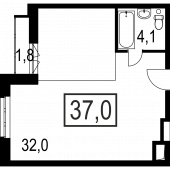 1-комнатная квартира 37 м²