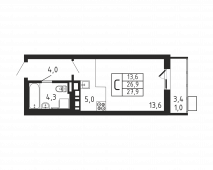 1-комнатная квартира 27,9 м²