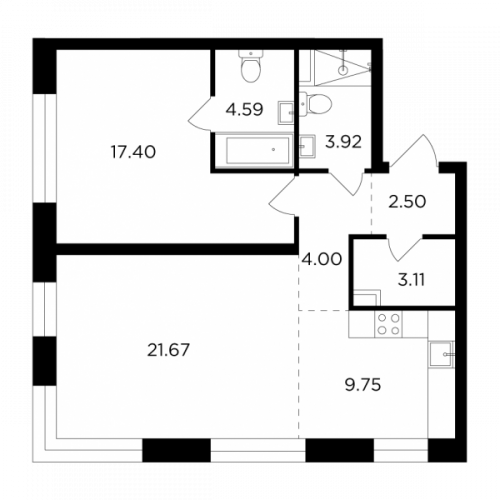 2-комнатная, 66.94 м²