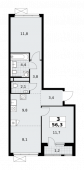 3-комнатная квартира 56,3 м²