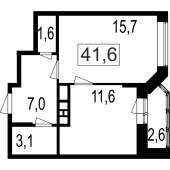 2-комнатная квартира 39 м²
