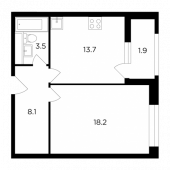 1-комнатная квартира 45,4 м²