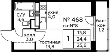 1-комнатная квартира 25,6 м²