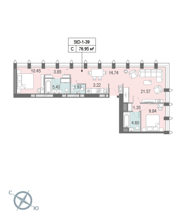 Студия, 76.95 м²