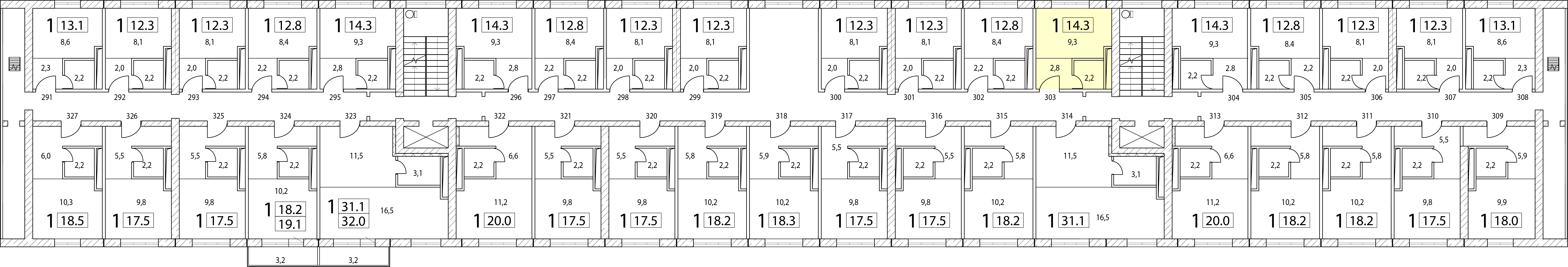 Квартира-студия №303, 14,3 м² за 5,62 млн руб. в ЖК «New Form Аминьевское» - планировка