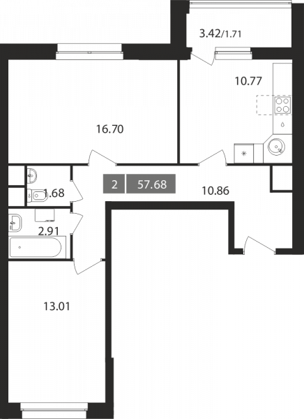 2 комнаты до 57.68
