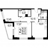 2-комнатная квартира 69.02 м²