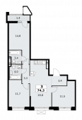 3-комнатная квартира 74,3 м²