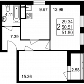 2-комнатная квартира 51,8 м²