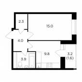 1-комнатная квартира 36,6 м²