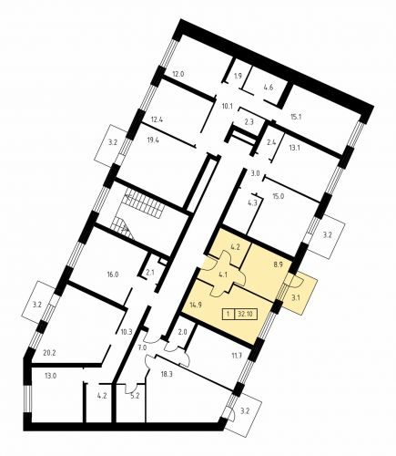 1-комнатная, квартира, 32.1 м²