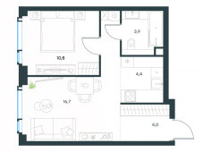 2-комнатная квартира 39,8 м²