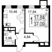 1-комнатная квартира 37,09 м²