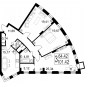 3-комнатная квартира 101,42 м²