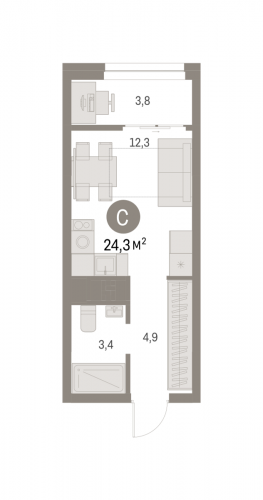 Студия, 24.33 м²