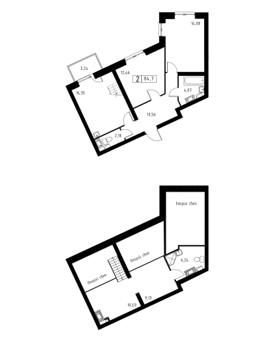2-комнатная, квартира, 84.7 м²