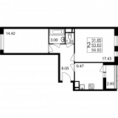 2-комнатная квартира 54,93 м²