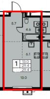 Студия, 29.4 м²
