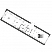 1-комнатная квартира 55 м²