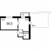 1-комнатная квартира 66 м²