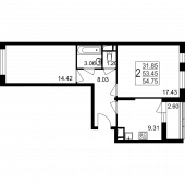 2-комнатная квартира 54,75 м²