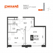 1-комнатная квартира 44 м²