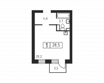 1-комнатная квартира 28,5 м²