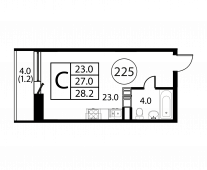 1-комнатная квартира 28,2 м²