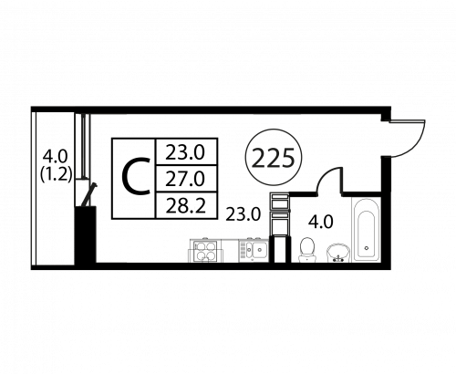 Студия, 28.2 м²