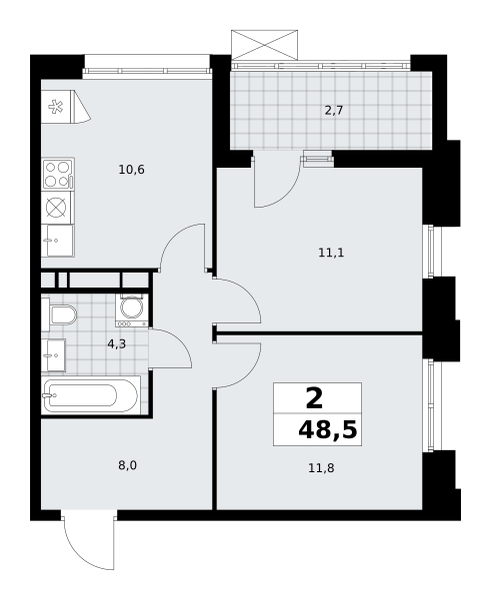 2 комнаты до 48.5